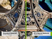 Il confronto tra i materiali standard e quelli neurali mostra che Nvidia può ridurre notevolmente le esigenze di VRAM per i giochi. (Fonte dell'immagine: Nvidia, modificata)